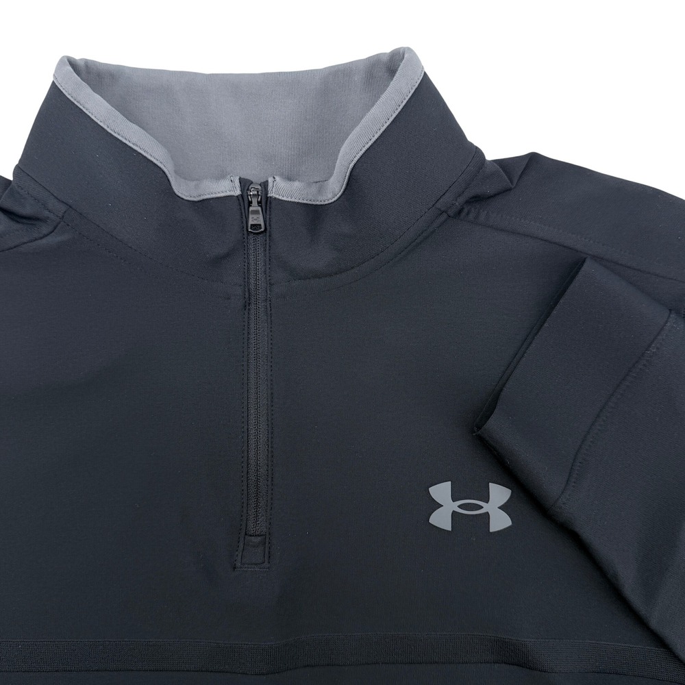 Under Armour 1/4 Zip Pullover Mens Medium Black Lightweight Golf Mock Neck Top